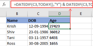 Age calculation using YEARFRAC