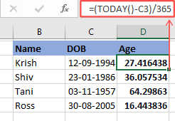 Age Calculation by dob