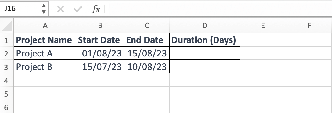 Calculate the number of days between two dates in excel sample data