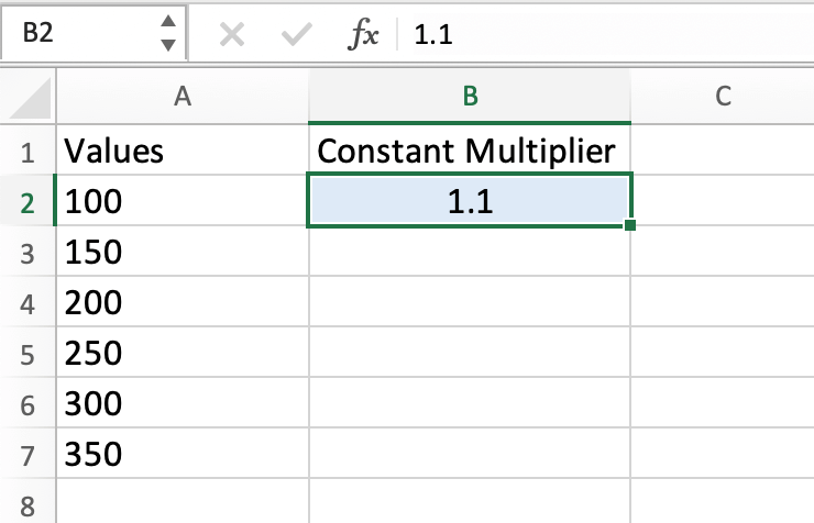 Constant Multiplier in Excel