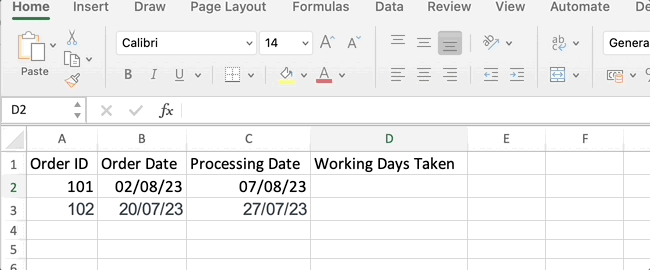 Days Between Two Dates in Excel