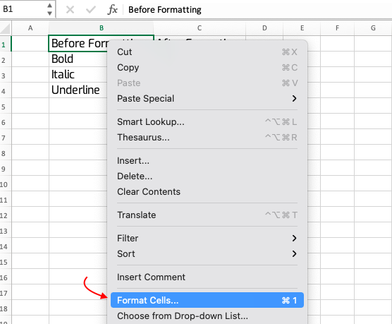 Excel Format Cells