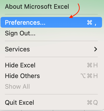 Excel Preferences in Excel
