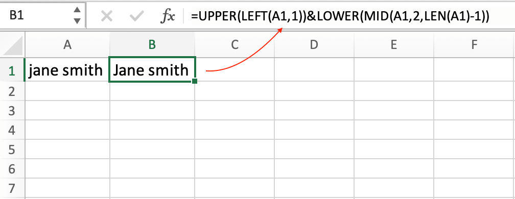 First Letter Capital in Excel Using Upper and Lower Function