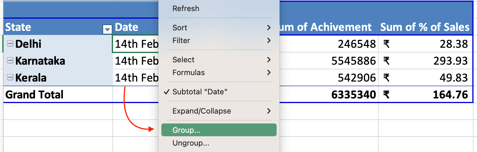 Group in Pivot Tables