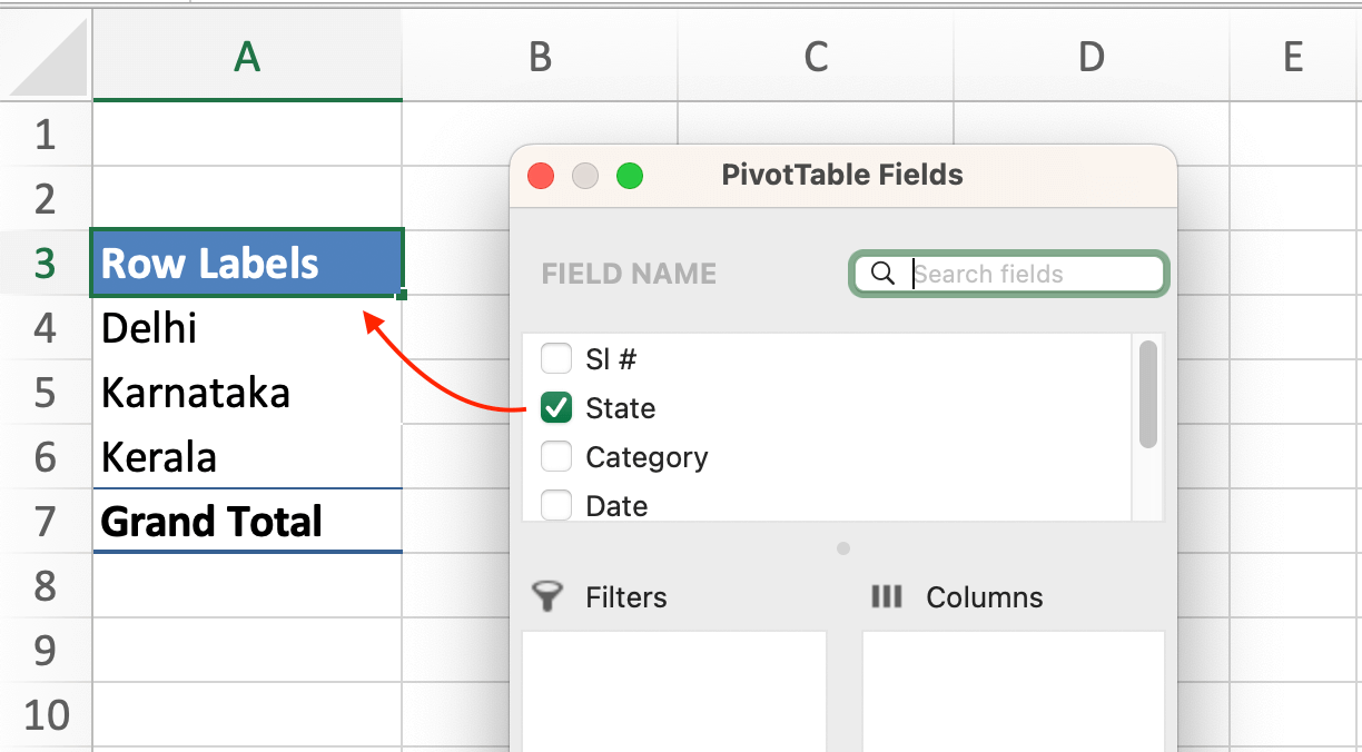 PivotTable Filed Selection