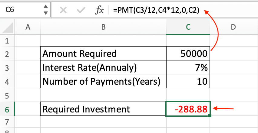 PMT Formula for Investment Calculation