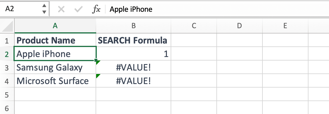 Search Function in Excel with Error