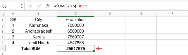 SUM Formula in Excel