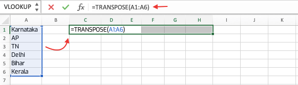 Using Transpose Function in Excel